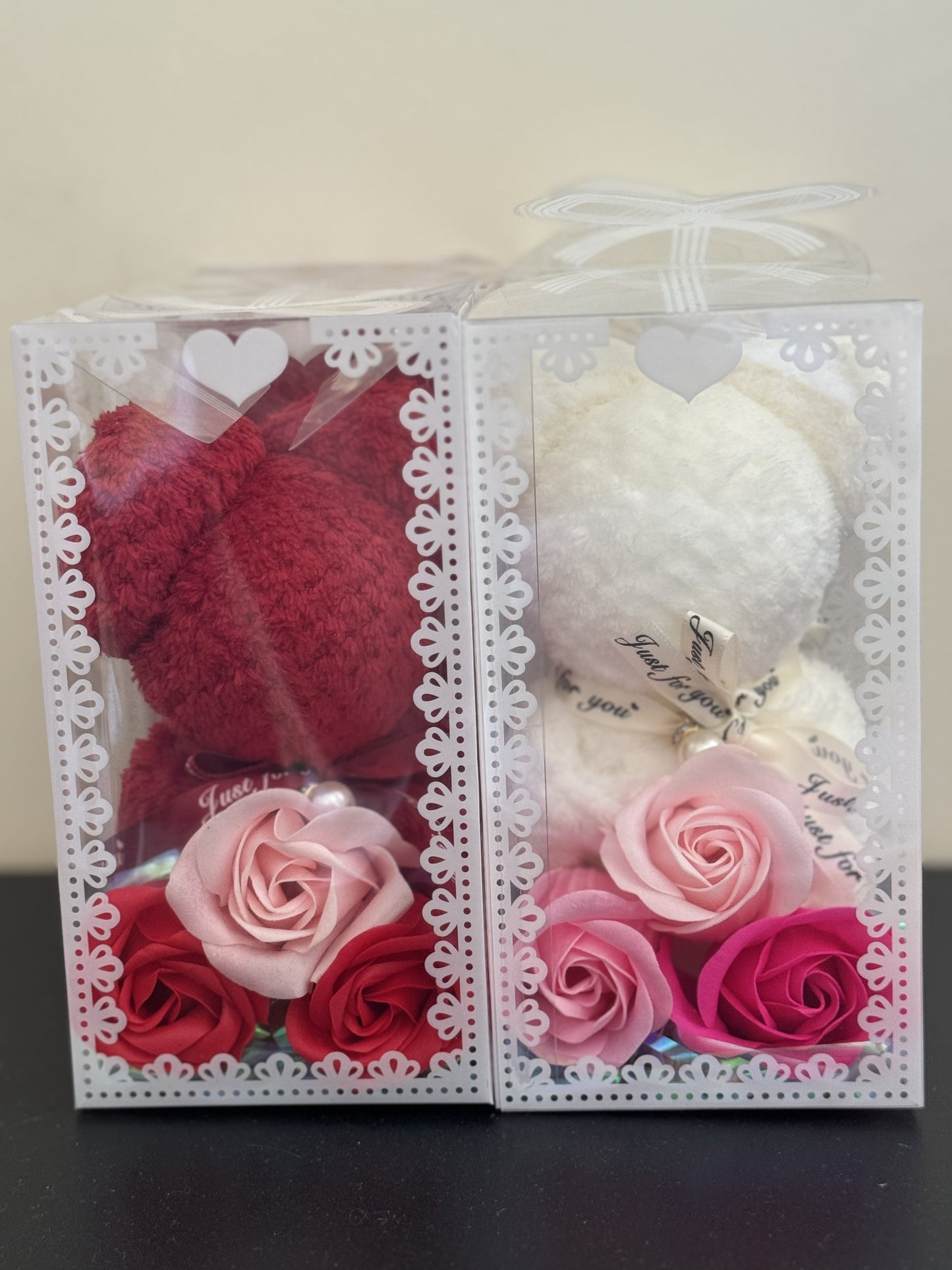 Bear towel and rose soap gift pack