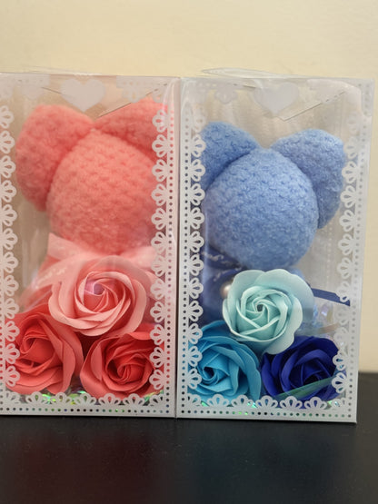 Bear towel and rose soap gift pack