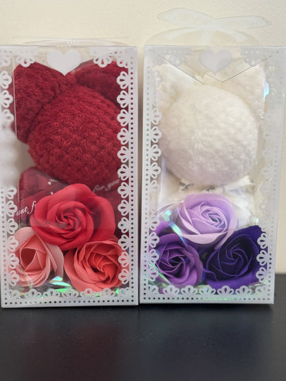 Bear towel and rose soap gift pack