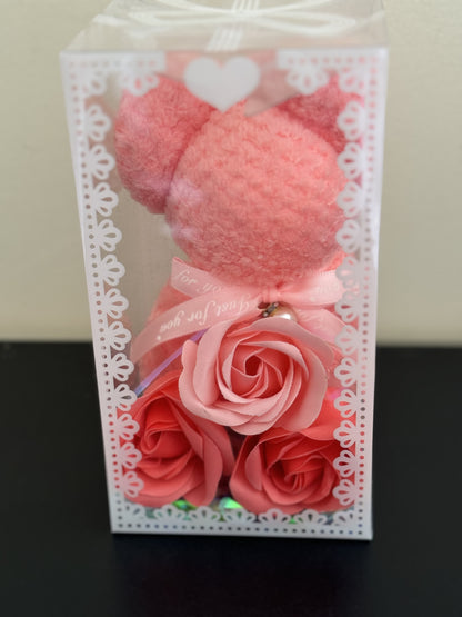 Bear towel and rose soap gift pack